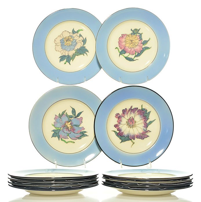 Lot 12 Rookwood porcelain 10 1/4" plates,Conant,1922 (1 of 3)