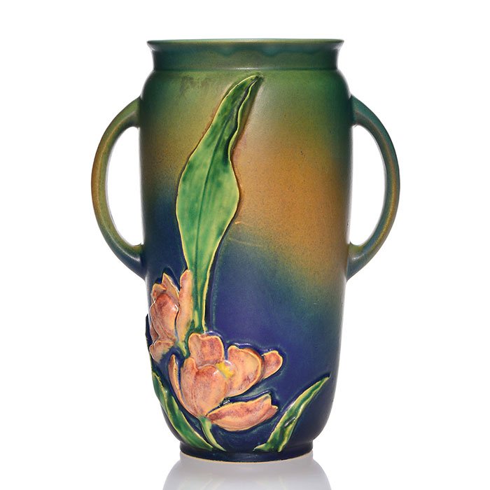 Roseville Experimental vase, tulips, Barks, 9 3/8" (1 of 3)