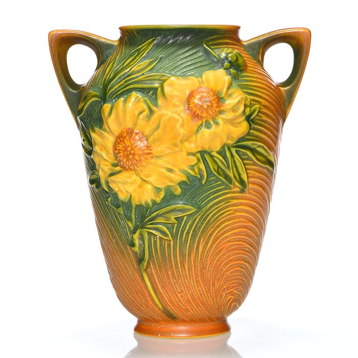 Roseville Peony Trial glaze vase, 63-8, 8 1/4" (1 of 3)