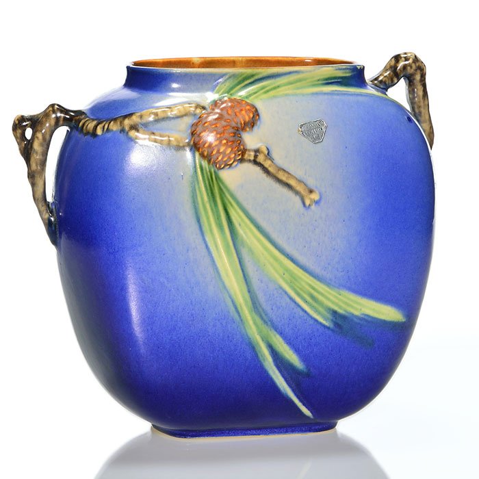 Roseville blue Pine Cone vase, shape 114-8, 8 1/2" (1 of 1)
