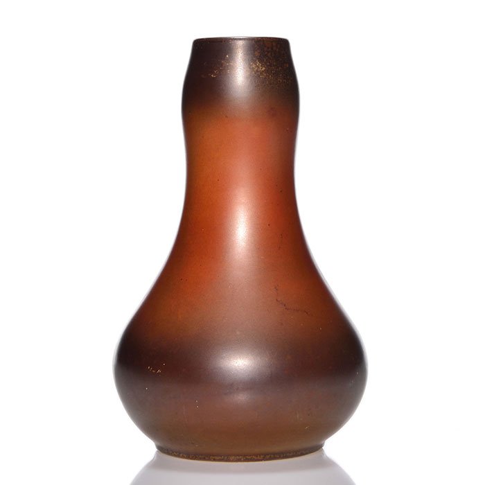 Roseville Pauleo vase, orange and brown mat, 8" (1 of 1)