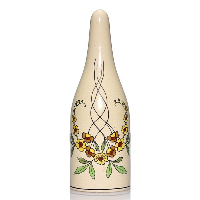 Roseville Creamware(Persian)Cemetery vase,12 1/4": Roseville Creamware (Persian) Cemetery vase, number 2. Height 12 1/4 inches. There is fine overall crazing and a couple of tiny nicks at the rim. Brightly colored and pleasingly arranged floral bouque