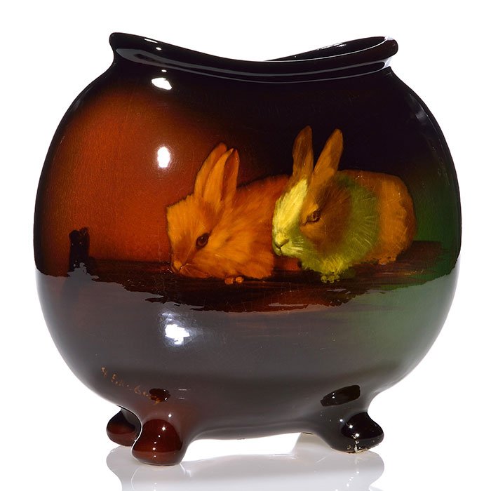 Weller Louwelsa pillow vase, Pillsbury, bunnies, 10" (1 of 1)