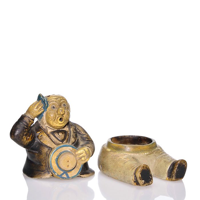 Weller Foxy Grandpa incense burner, 4 1/2": Rare Weller Foxy Grandpa two piece incense burner. Impressed WELLER in block letters on the base. Height is 4 1/2 inches. There are several small areas where the paint has flaked which is common since