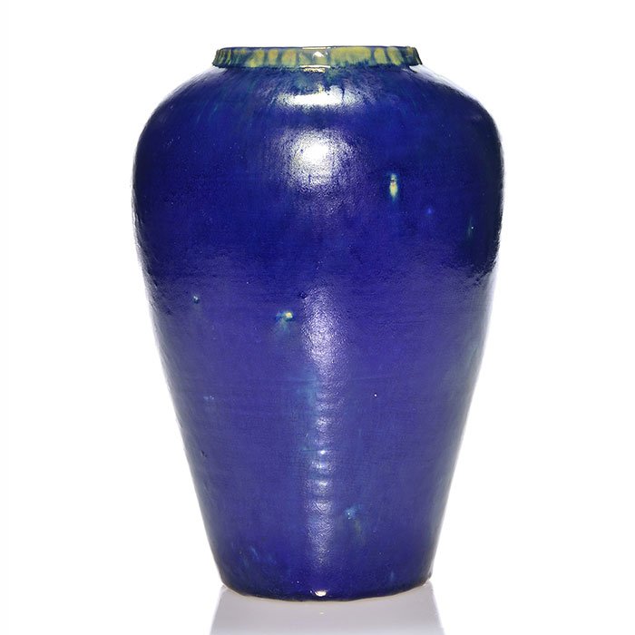 Pewabic 10 1/8" vase, blue iridescent glaze (1 of 4)