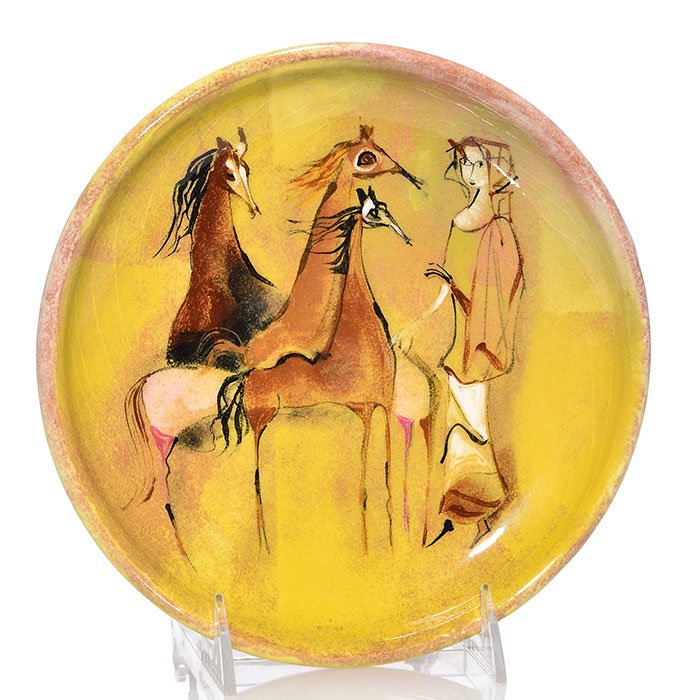 Polia Pillin tray with woman and three horses, 8 1/4" (1 of 1)