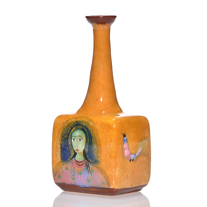 Polia Pillin bottle vase, women, birds, 6 3/4" (1 of 2)