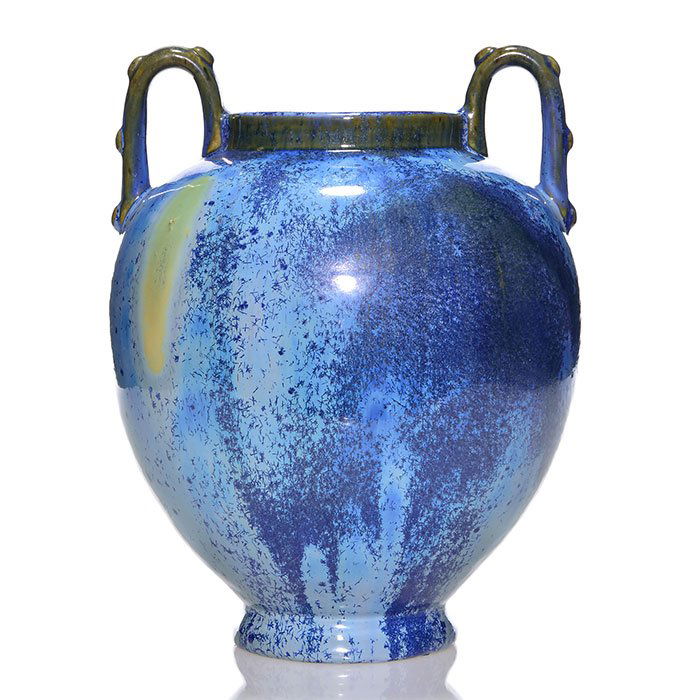 Large twin handled Fulper vase, blue crystals, 11 3/4" (1 of 1)