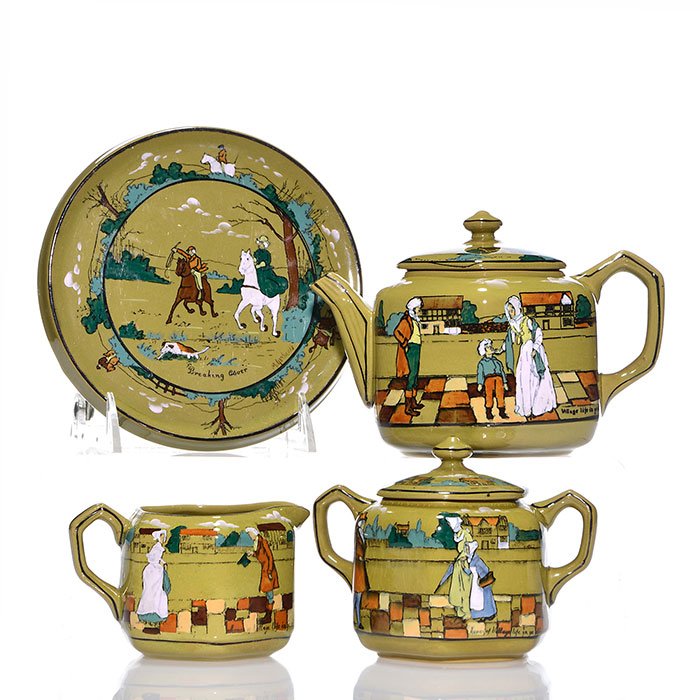 Buffalo lidded teapot, creamer, lidded sugar, trivet (1 of 1)