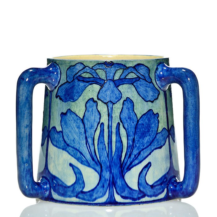 Newcomb high glaze tyg, irises, Kopman, 1901, 5 5/8" (1 of 3)