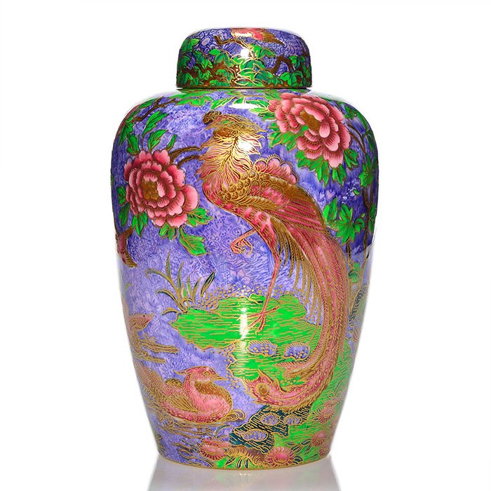 Fairyland Lustre, Argus Pheasant covered jar, 9 1/2" (1 of 1)