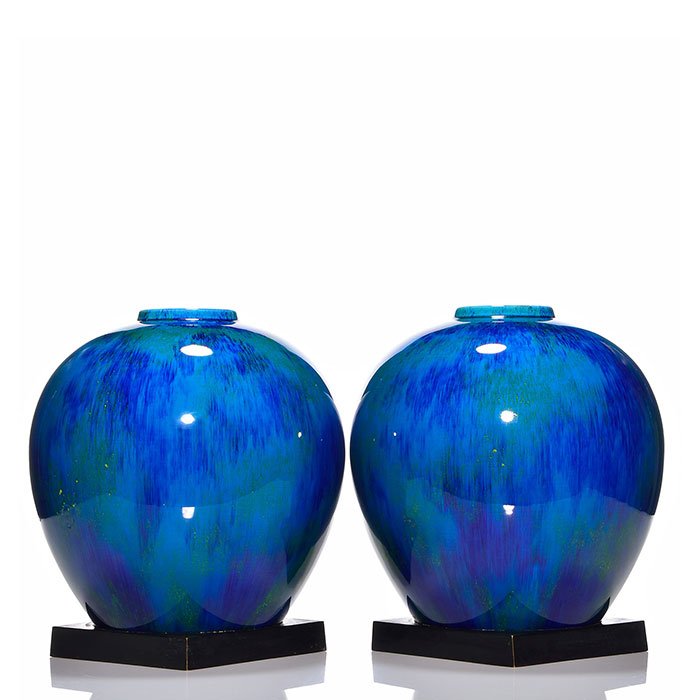 Pair Paul Milet, Sevres vases, bronze mount, 11" (1 of 1)