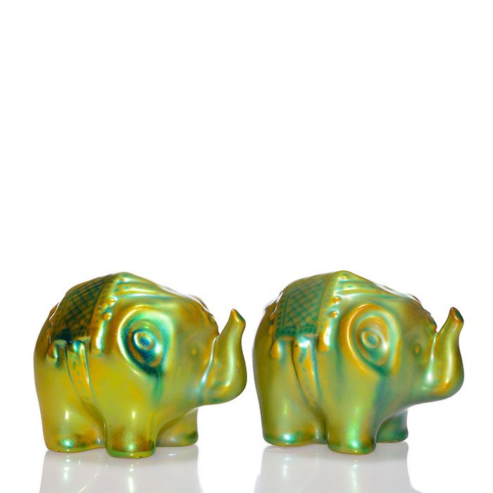 2 Zsolnay Eosin Elephants, 2 3/4" (1 of 1)