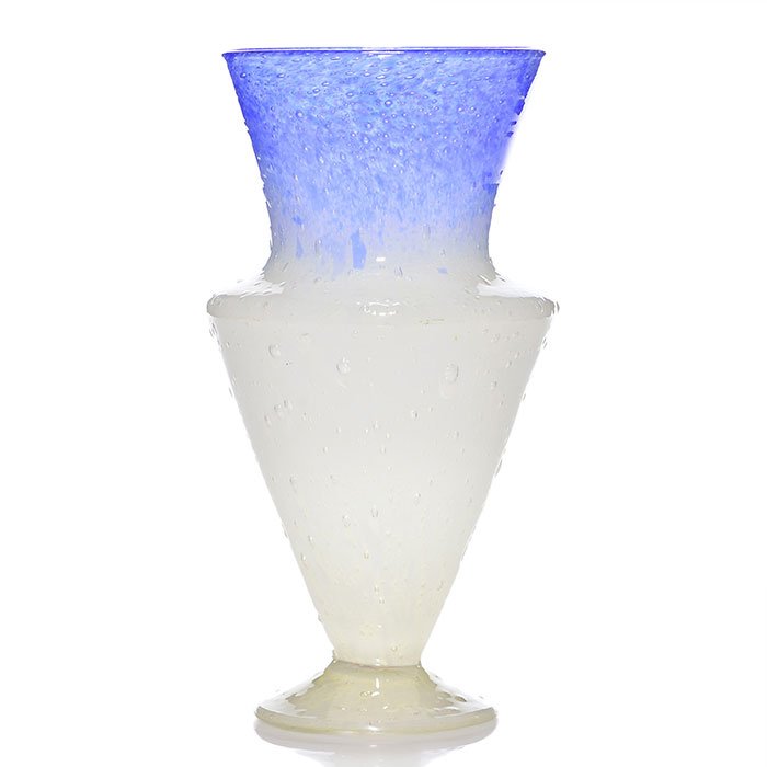 Steuben Cluthra Deco vase, blue/white, 9 3/4", 6919 (1 of 1)