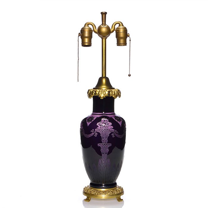 Steuben ACB lamp, Mirror Black/Amethyst Cintra,23" (1 of 2)