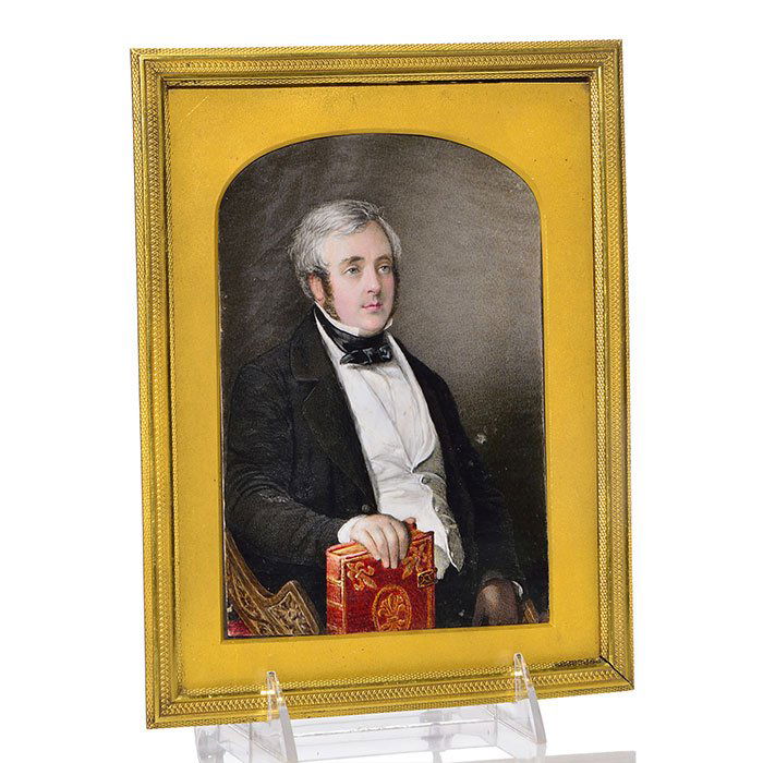 Mini ivory painting, Victorian Man of Means, 7" (1 of 1)