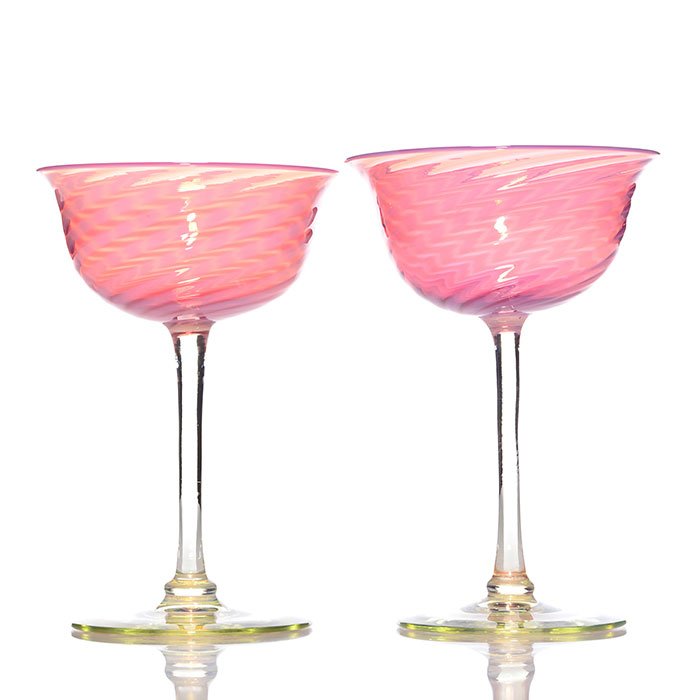 Pr Steuben Oriental Poppy stemware, 6 1/4" (1 of 1)