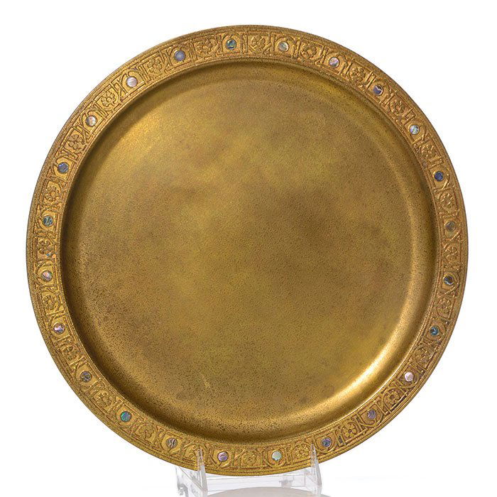 Tiffany Studios Abalone bronze charger, 14", marked (1 of 1)