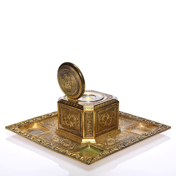 Large Tiffany Venetian inkwell tray combo,4"x9 5/8" (1 of 1)