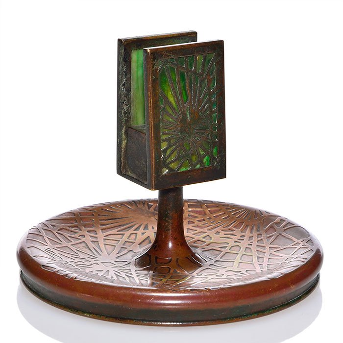 Tiffany bronze Pine Needle match holder, 4"X5 1/4" (1 of 1)