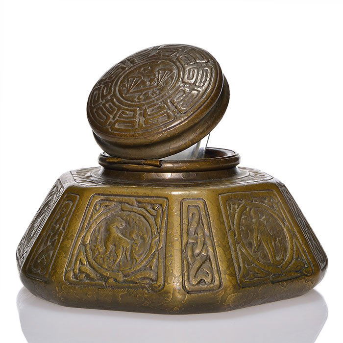 Large Tiffany Zodiac inkwell, 1072, 3 1/2"X6 1/2" (1 of 1)