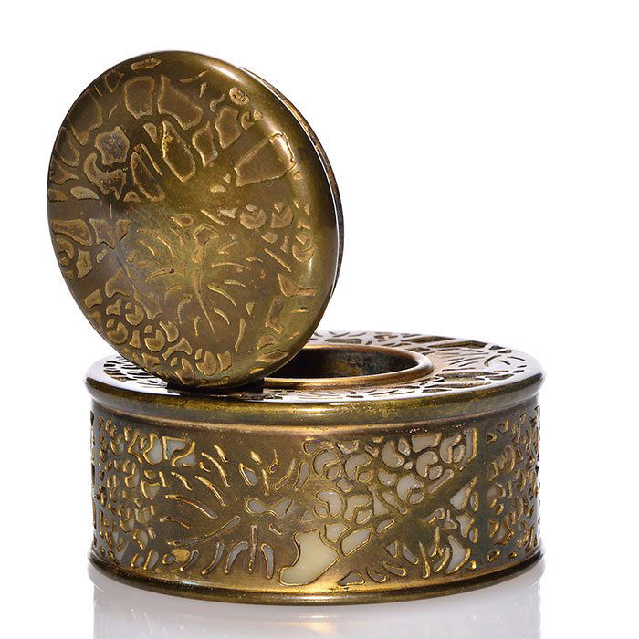 Tiffany Grape Vine inkwell, yellow slag, 2"X3 3/4" (1 of 1)