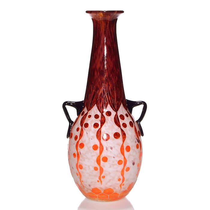 LeVerre Francais Rubaniers handled vase, 17 1/4" (1 of 1)