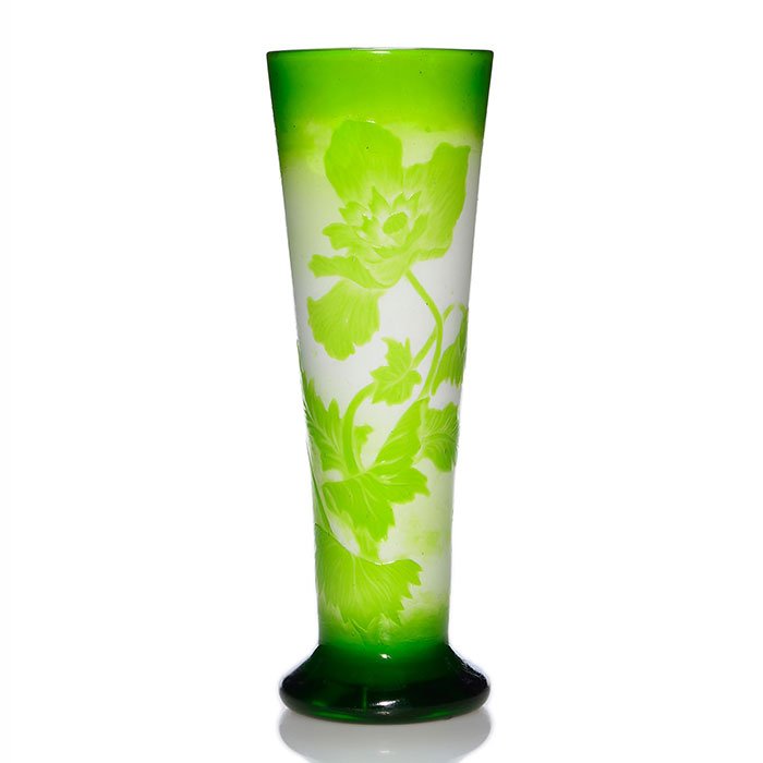 Muller Depose' Nancy fire polished vase,poppies,14" (1 of 1)