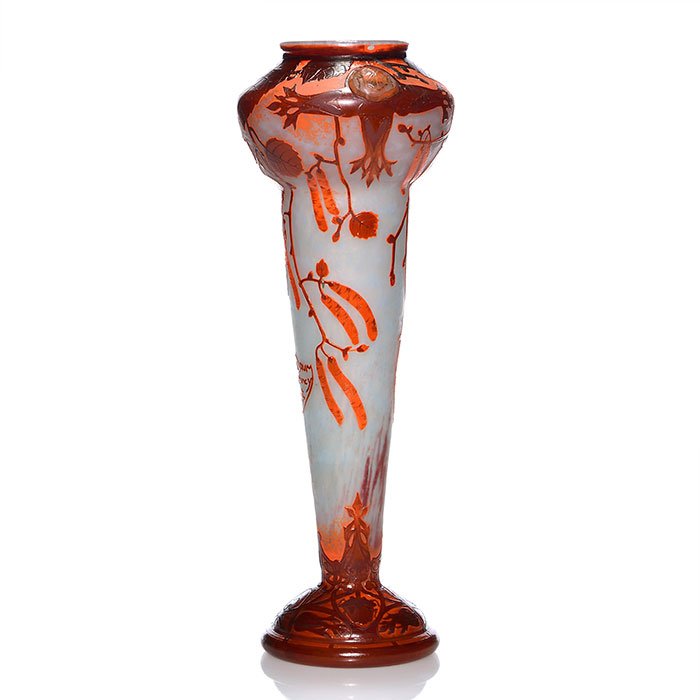 Daum Nancy cameo vase, scarab cabachons, 12 3/4" (1 of 2)