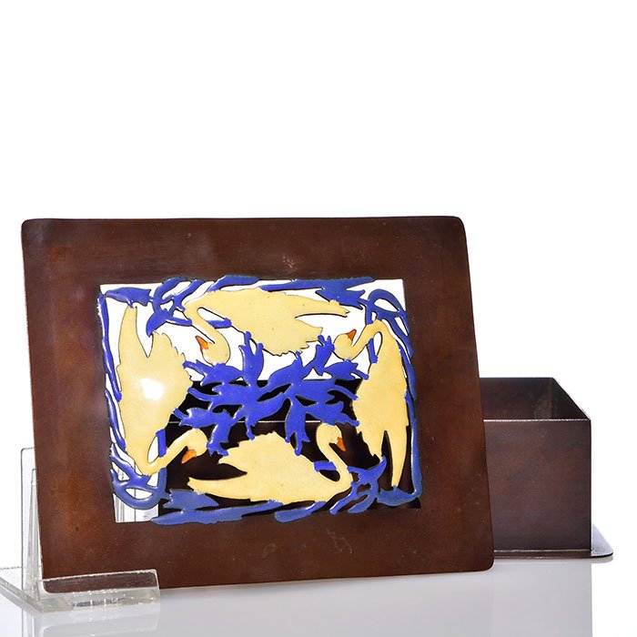 Stavre Gregor Panis enamel copper box, swans,2 1/2" (1 of 1)