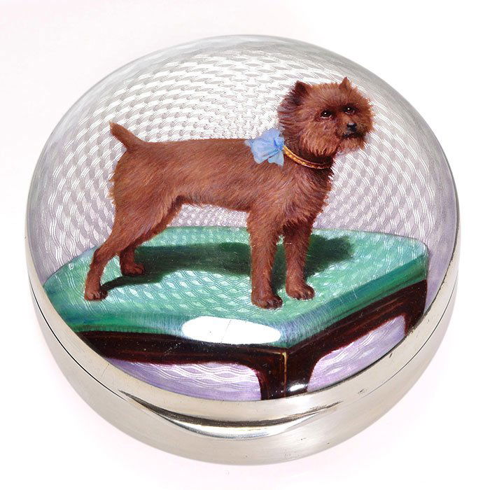 English enamel silver box, dog/ottoman, 1 1/4" X 3" (1 of 1)