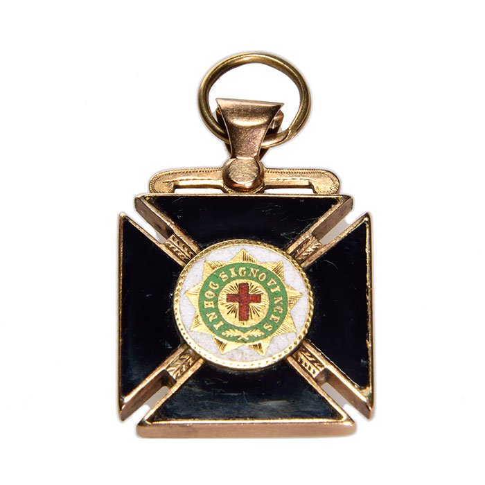 Masonic Greek Cross fob, 14K, gold quartz, 1" square (1 of 2)