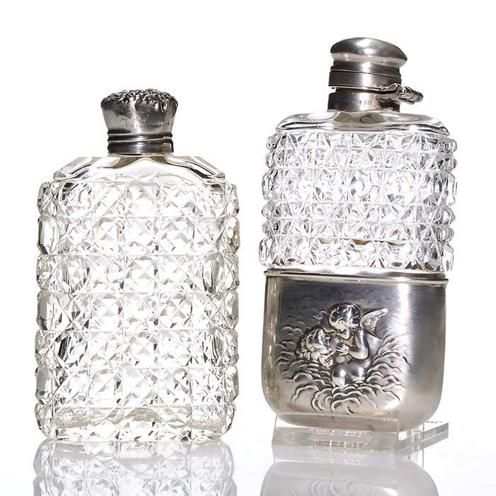 2 Unger Bros sterling cut glass flasks, 1 movable cup (1 of 1)