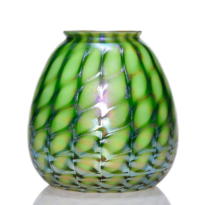 Quezal Snakeskin shade, 3 colors, 4 1/4", signed (1 of 2)