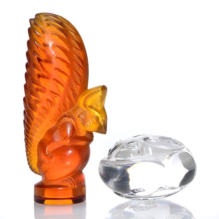 Modern Lalique:amber squirrel,Steuben bunny, 4 3/4" (1 of 1)