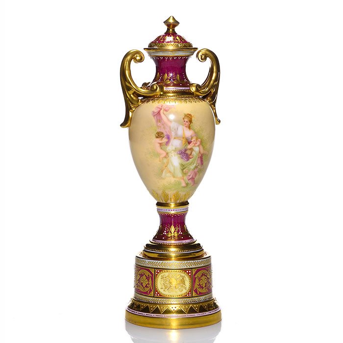 Royal Vienna bolted urn, Herbst, 9 1/2", marked (1 of 2)