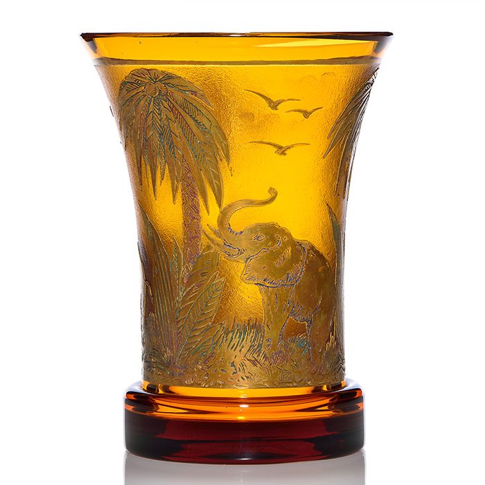 Moser "Animor" Elephant vase, amber, 8", signed (1 of 1)