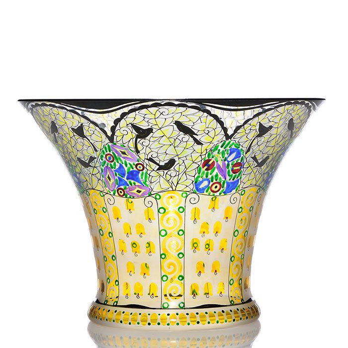 Johann Oertel Bohemian enameled vase, birds,5 5/8" (1 of 2)