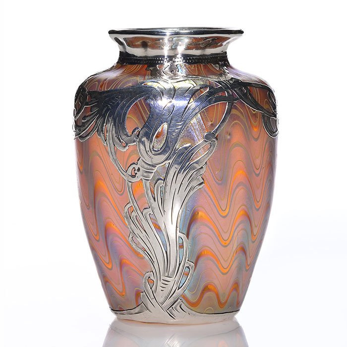 Mini Loetz Phaenomen silver overlay vase, 3 7/8" (1 of 2)