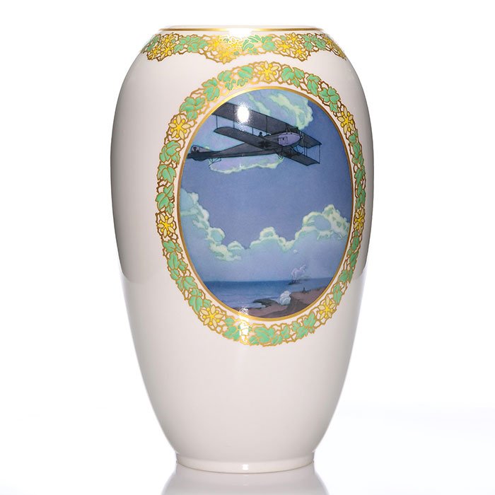 KPM porcelain vase, "Biplane" circa 1915, 13 5/8" (1 of 3)