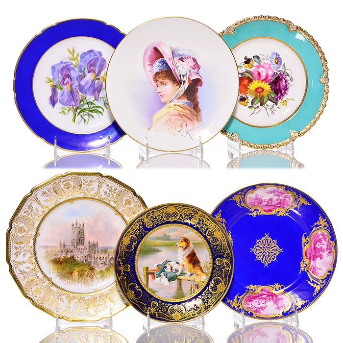 6 assorted French/English porcelain plates, 10 1/4" (1 of 3)