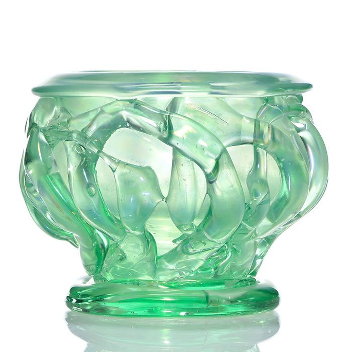 Early Mark Peiser vase, aqua, tendrils, 5 5/8", 1970 (1 of 1)