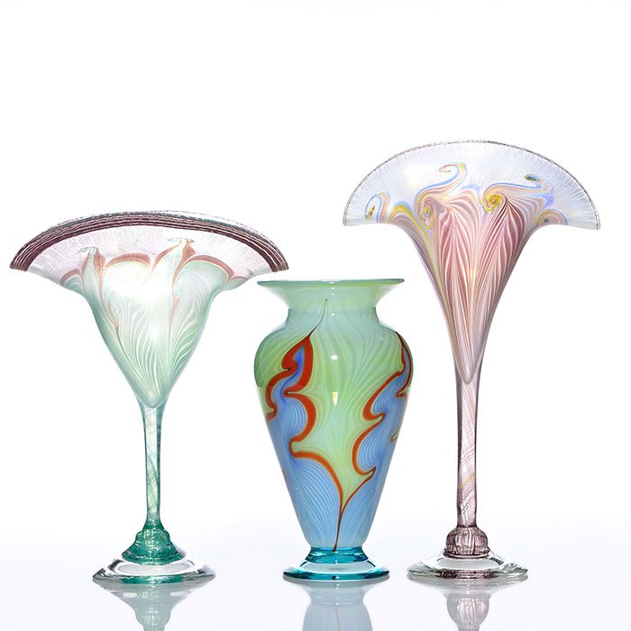 3 Vandermark vases, pull designs, tallest 13 1/2" (1 of 1)