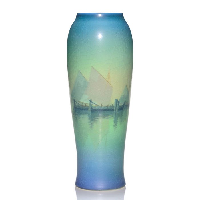 Rookwood vellum vase, Venice, Schmidt, 21, 9 1/2" (1 of 2)