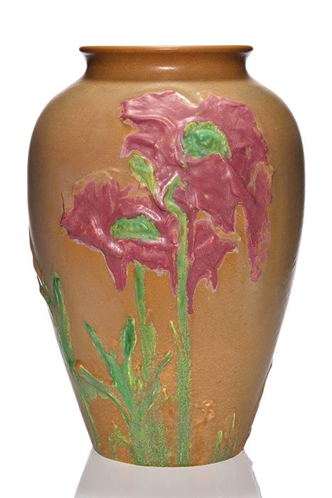 Large carved Mat floral vase, 1907, Toohey, 16 1/2" (1 of 2)