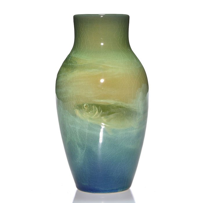 Rookwood Iris vase, fish, Hurley, 1905, 926 D, 7" (1 of 2)