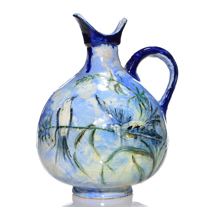 Early Cincinnati Limoges style pitcher, bird, 8 7/8" (1 of 1)