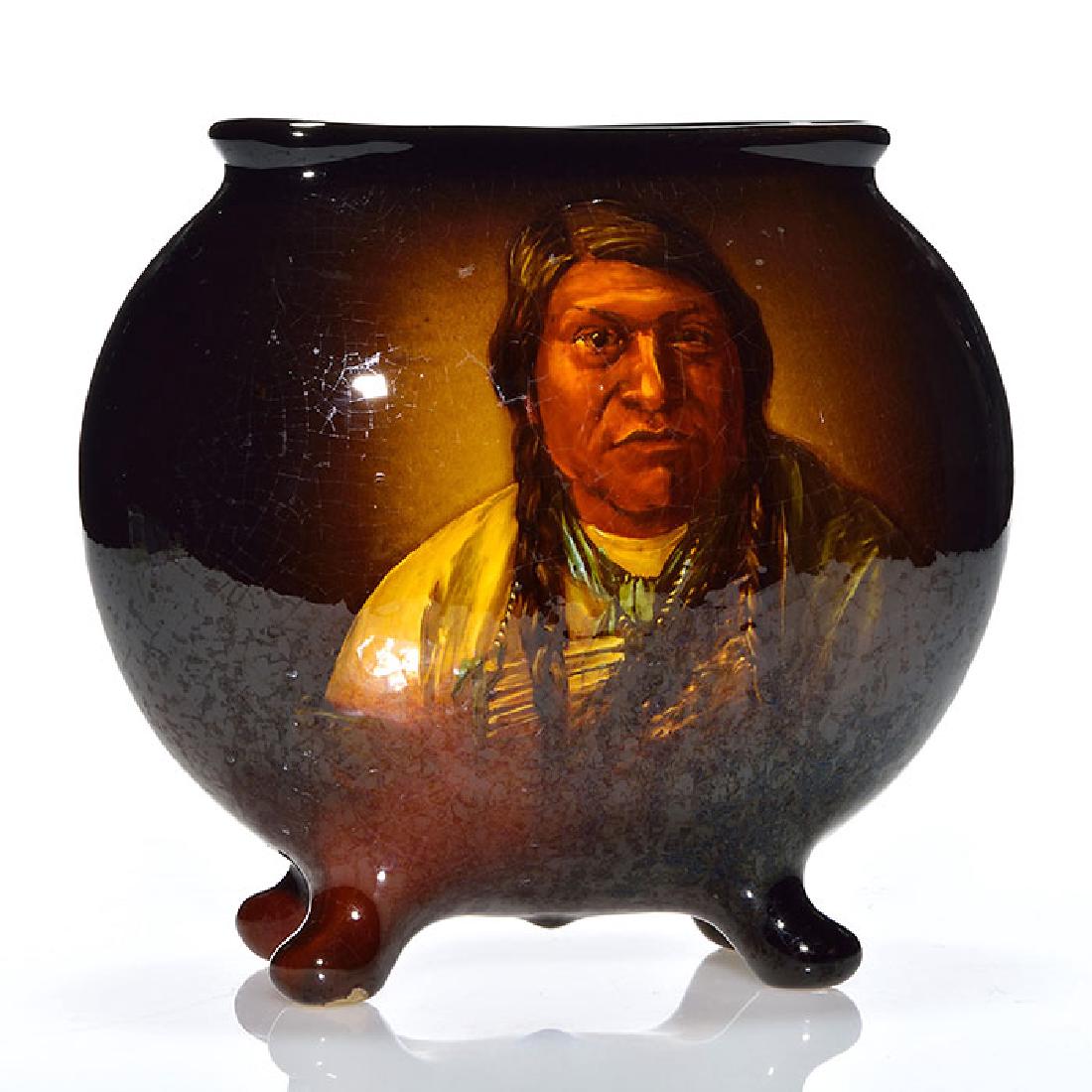 Owens Utopian pillow vase, Indian portrait, Best, 8 (1 of 2)