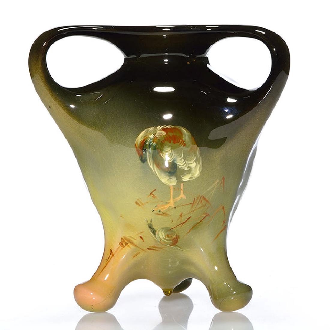 Weller Eocean tri-handled/footed vase,chick,snail,7 1/4 (1 of 2)