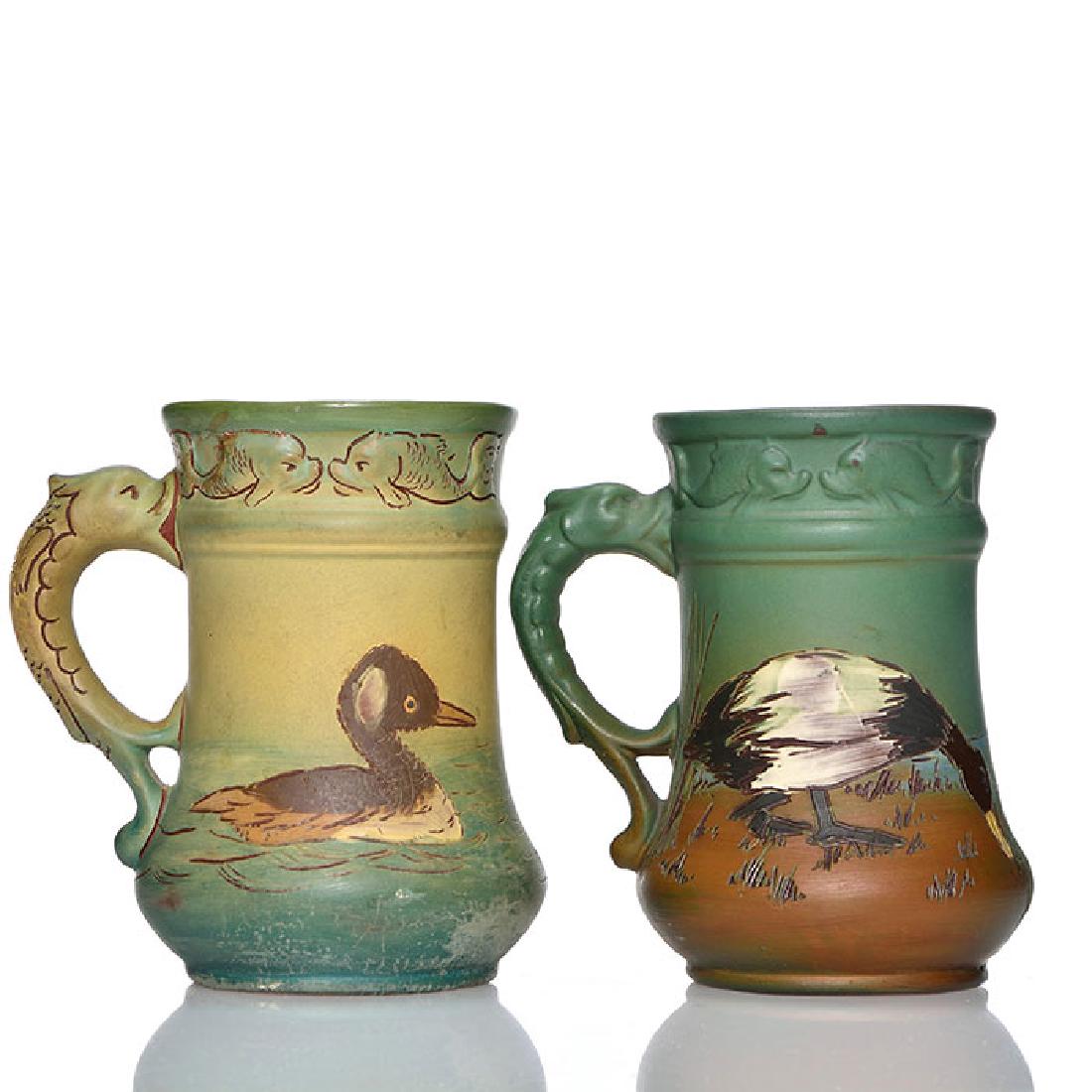 2 Weller Dickens Ware mugs, ducks and grebe, 4 5/8 (1 of 2)